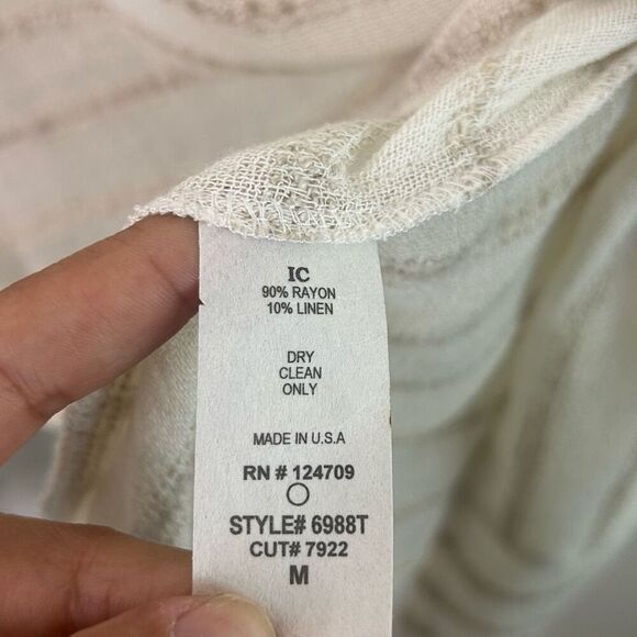 IC By Connie K Beige Striped Linen Blend Asymmetrical Blouse Womens Size M Artsy - Picture 7 of 12